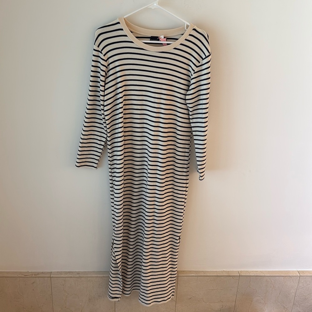 Pomander Place Blue and White Long Sleeve Cotton Dress | Medium